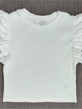 White Ruffle Sleeve Short Sleeve Top by - Casual Tee